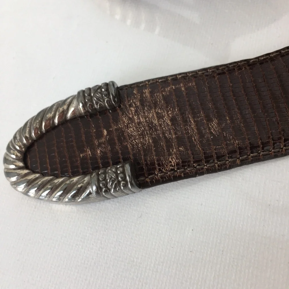 Brighton Brown Leather Belt Snakeskin Embossed Women’s Size S Preppy Old Money